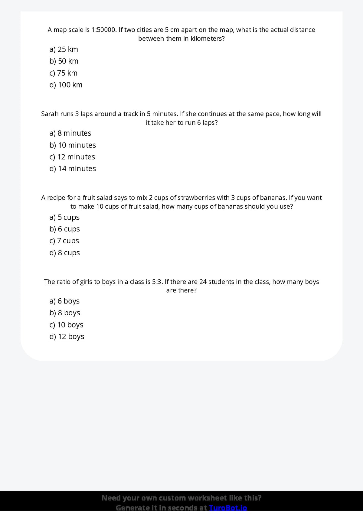 Free Worksheet - Year 7 Mathematics Ratios and Proportions Multiple Choice