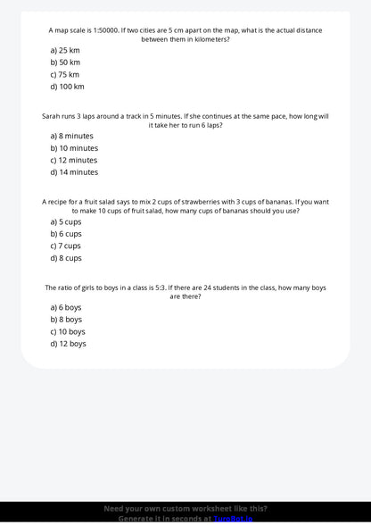 Free Worksheet - Year 7 Mathematics Ratios and Proportions Multiple Choice