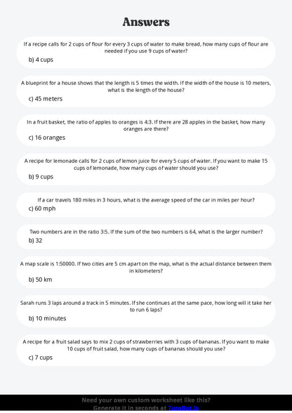 Free Worksheet - Year 7 Mathematics Ratios and Proportions Multiple Choice