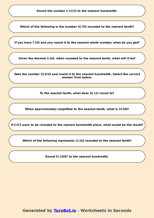 Year 7 Math Worksheet – Rounding Decimals