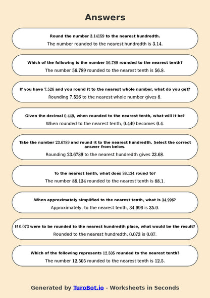 Year 7 Math Worksheet – Rounding Decimals