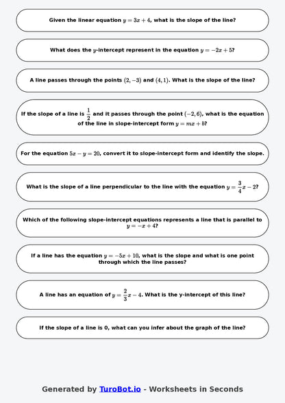Year 7 Math Worksheet – Slope and Intercept Basics 2
