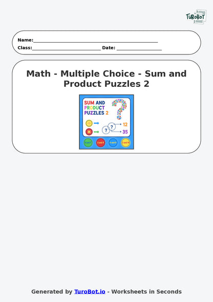Year 7 Math Worksheet – Sum and Product Puzzles 2