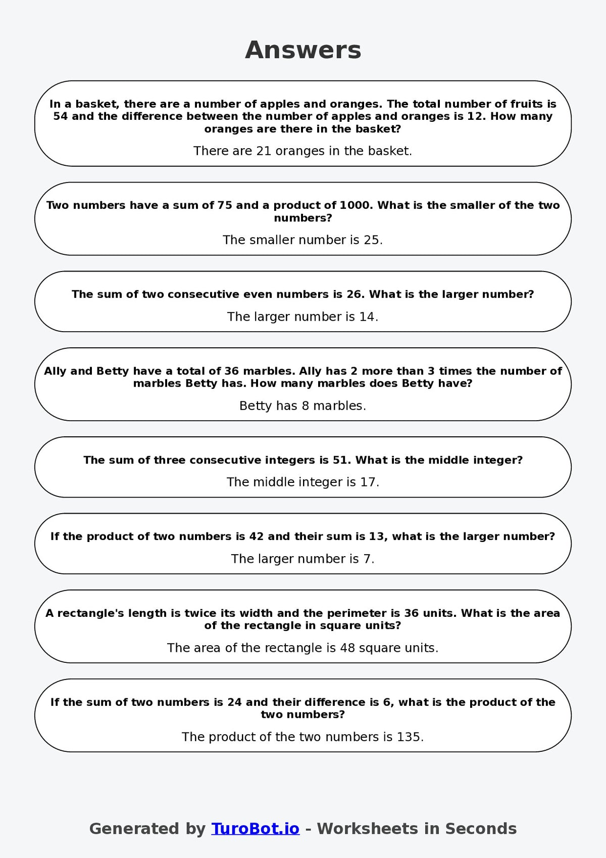 Year 7 Math Worksheet – Sum and Product Puzzles 2