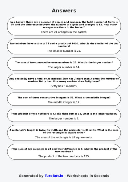 Year 7 Math Worksheet – Sum and Product Puzzles 2