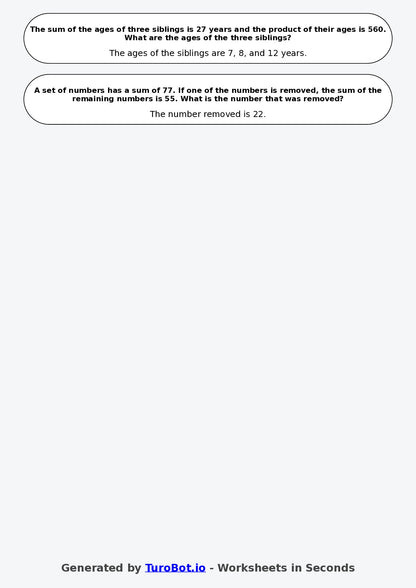 Year 7 Math Worksheet – Sum and Product Puzzles 2