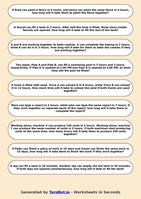 Year 7 Math Worksheet – Time and Work Rate Problems