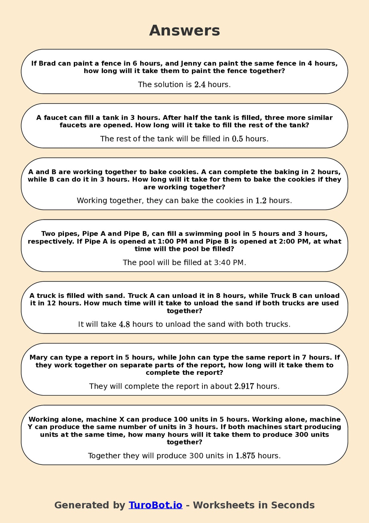 Year 7 Math Worksheet – Time and Work Rate Problems