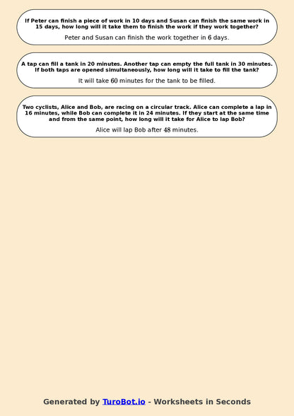Year 7 Math Worksheet – Time and Work Rate Problems