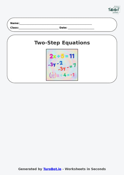 Year 7 Math Worksheet – Two-Step Equations 2
