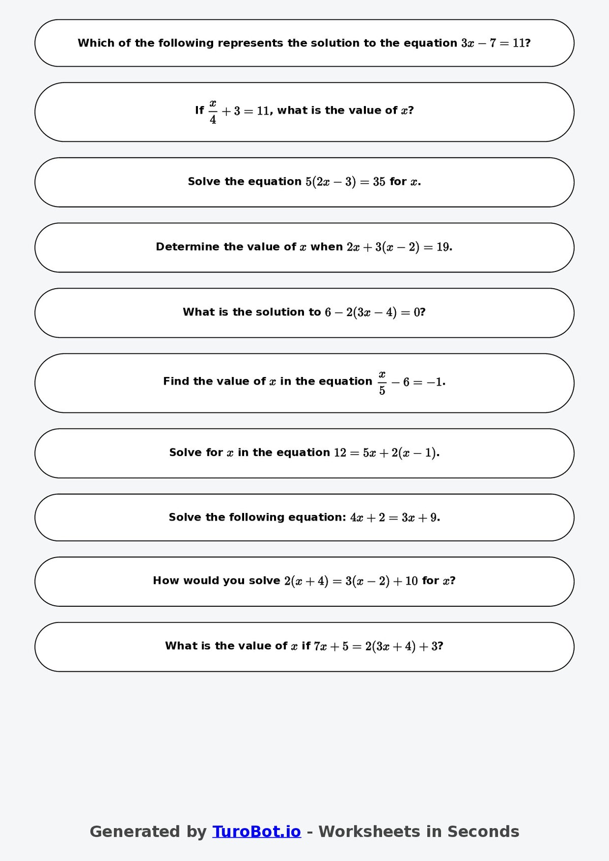 Year 7 Math Worksheet – Two-Step Equations 2
