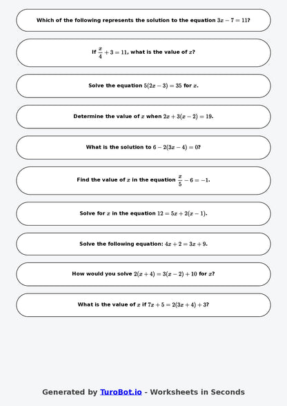 Year 7 Math Worksheet – Two-Step Equations 2