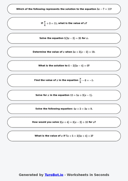 Year 7 Math Worksheet – Two-Step Equations 2