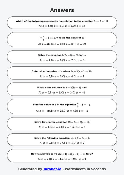 Year 7 Math Worksheet – Two-Step Equations 2