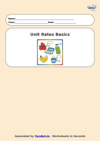Year 7 Math Worksheet – Unit Rates Basics
