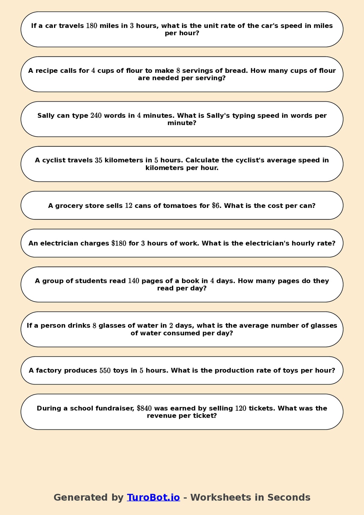 Year 7 Math Worksheet – Unit Rates Basics