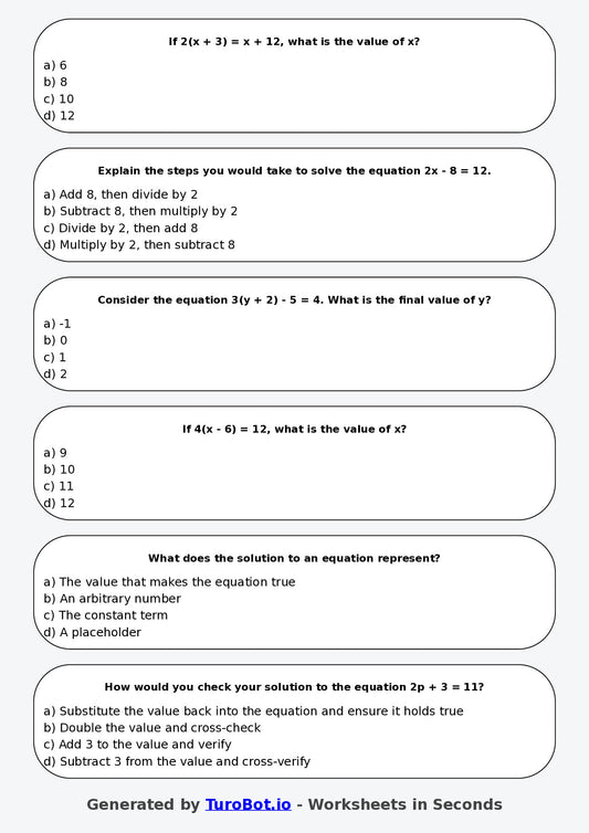 Math - Year 8 - Algebra One Step Equations