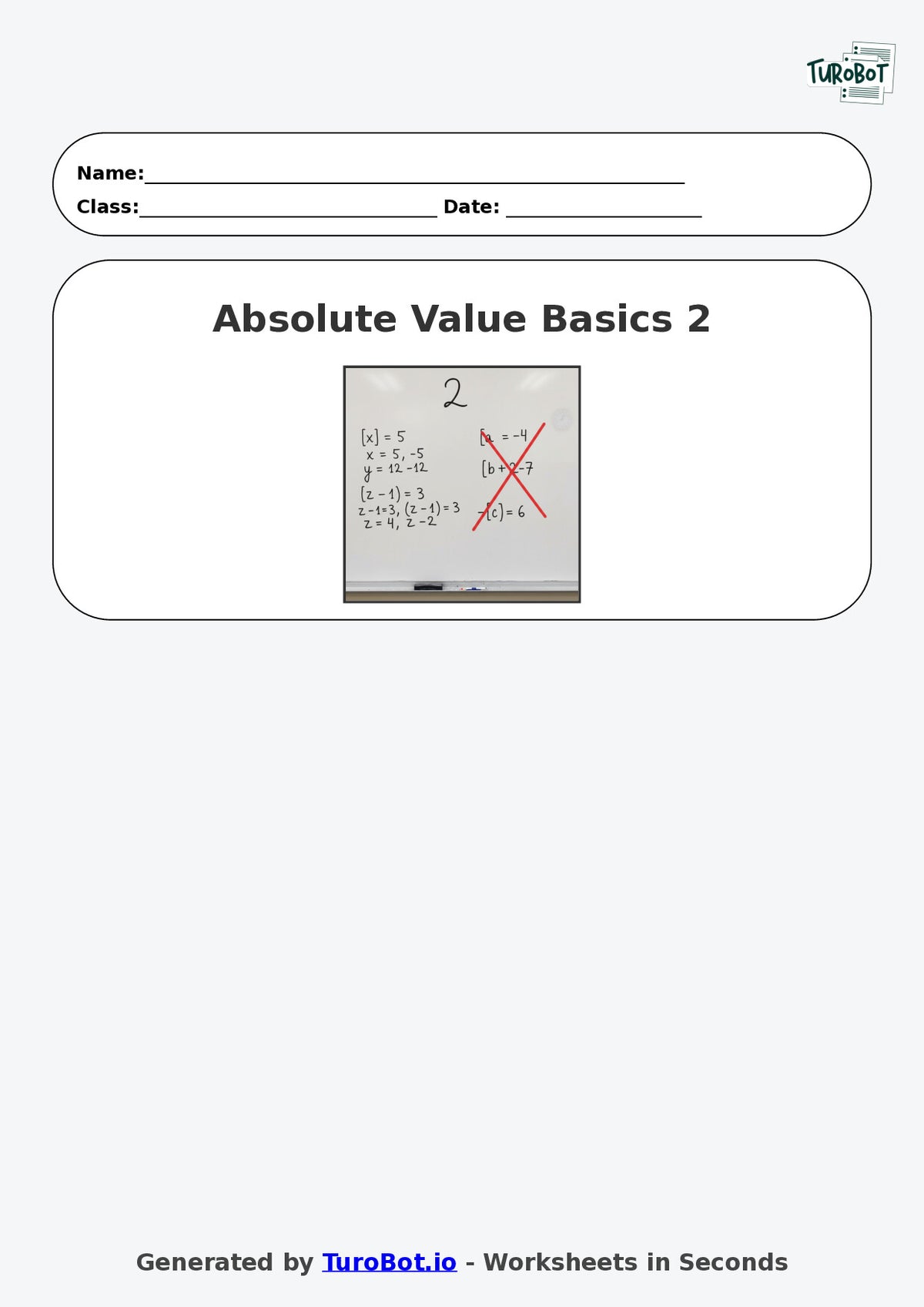 Year 8 Math Worksheet – Absolute Value Basics 2