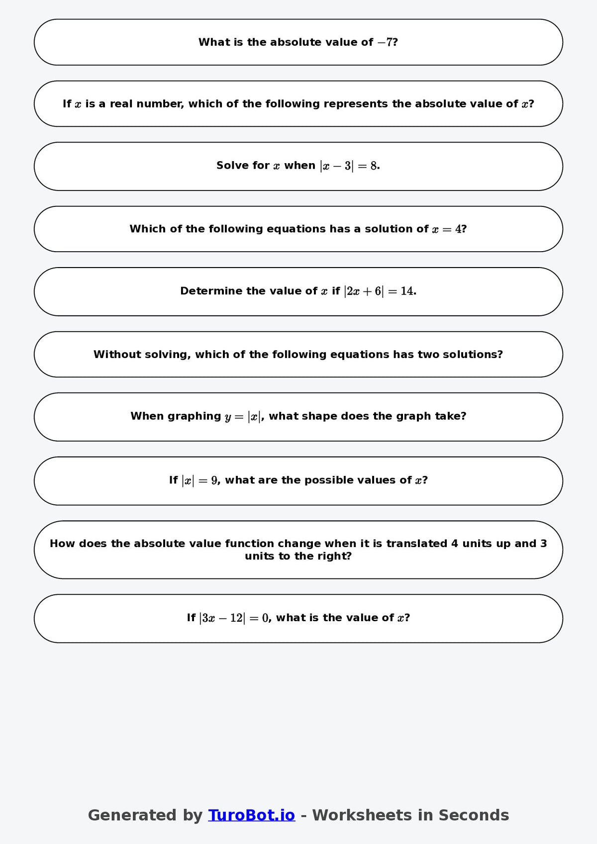 Year 8 Math Worksheet – Absolute Value Basics 2