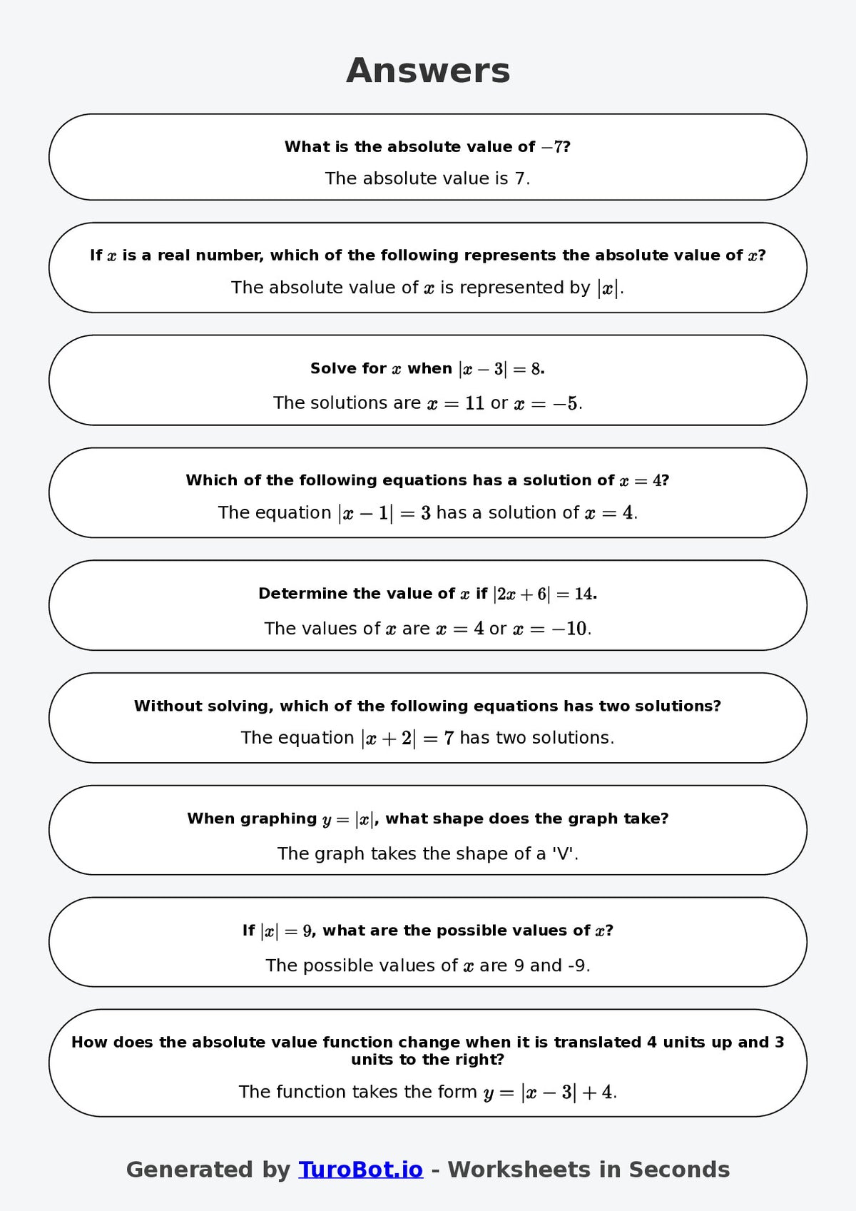 Year 8 Math Worksheet – Absolute Value Basics 2