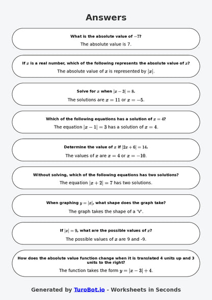 Year 8 Math Worksheet – Absolute Value Basics 2