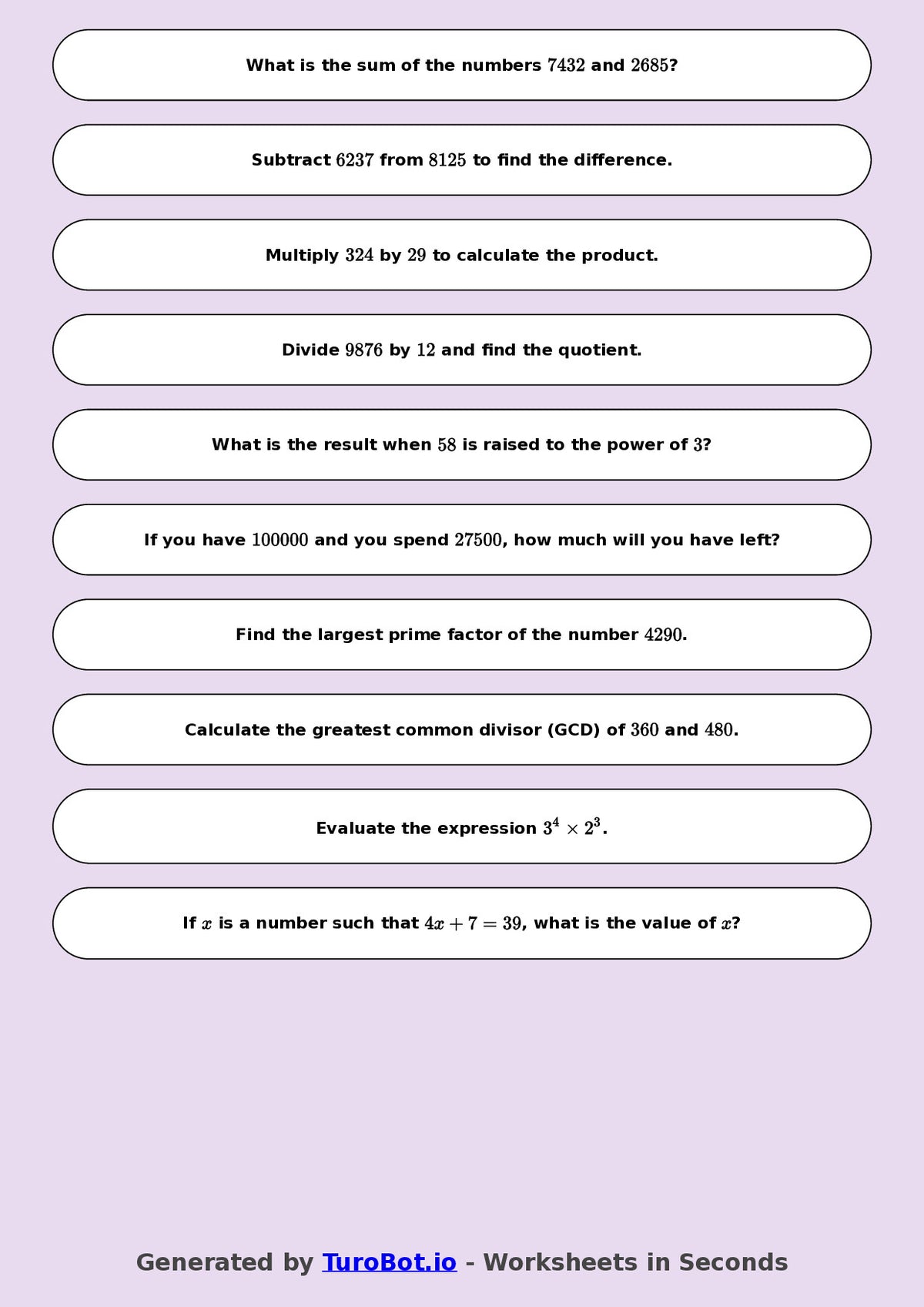 Year 8 Math Worksheet – Arithmetic with Large Numbers