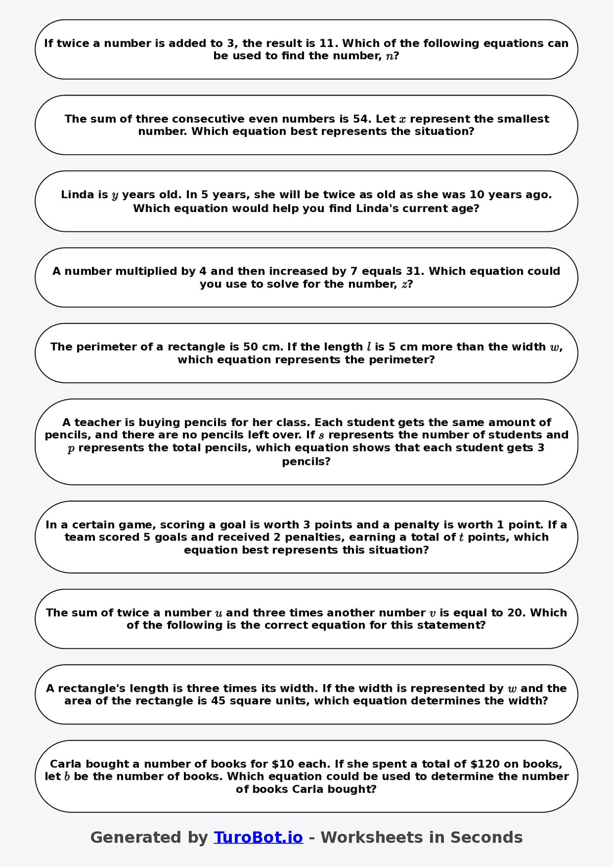 Year 8 Math Worksheet – Balancing Equations