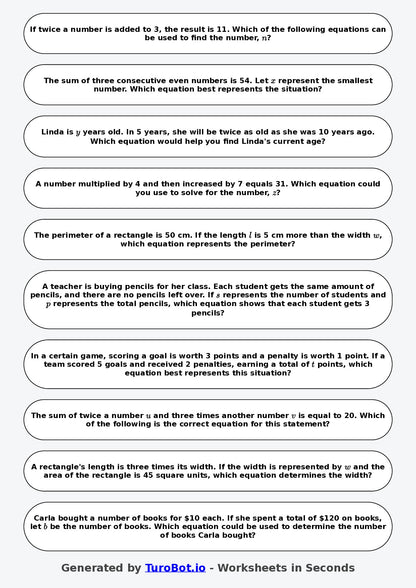 Year 8 Math Worksheet – Balancing Equations