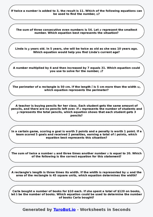 Year 8 Math Worksheet – Balancing Equations