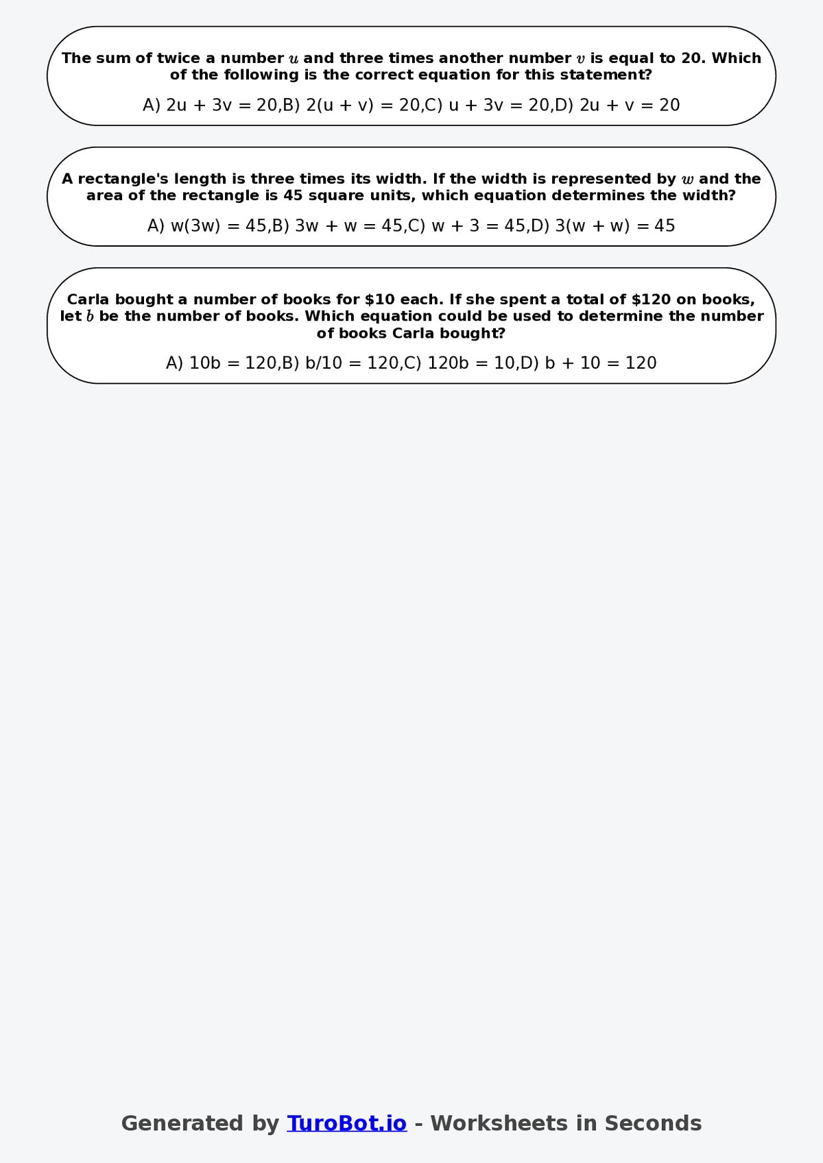 Year 8 Math Worksheet – Balancing Equations