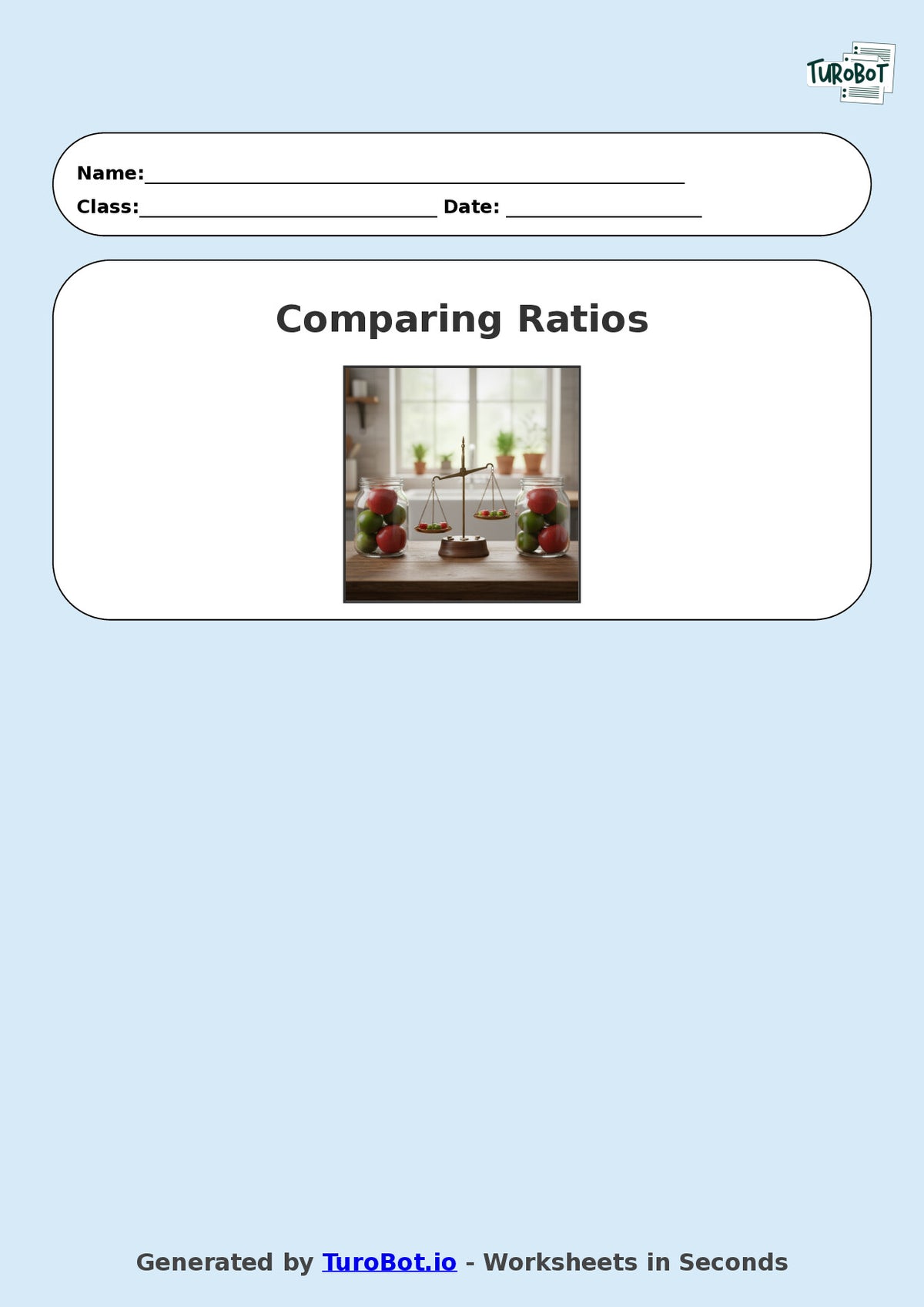 Year 8 Math Worksheet – Comparing Ratios