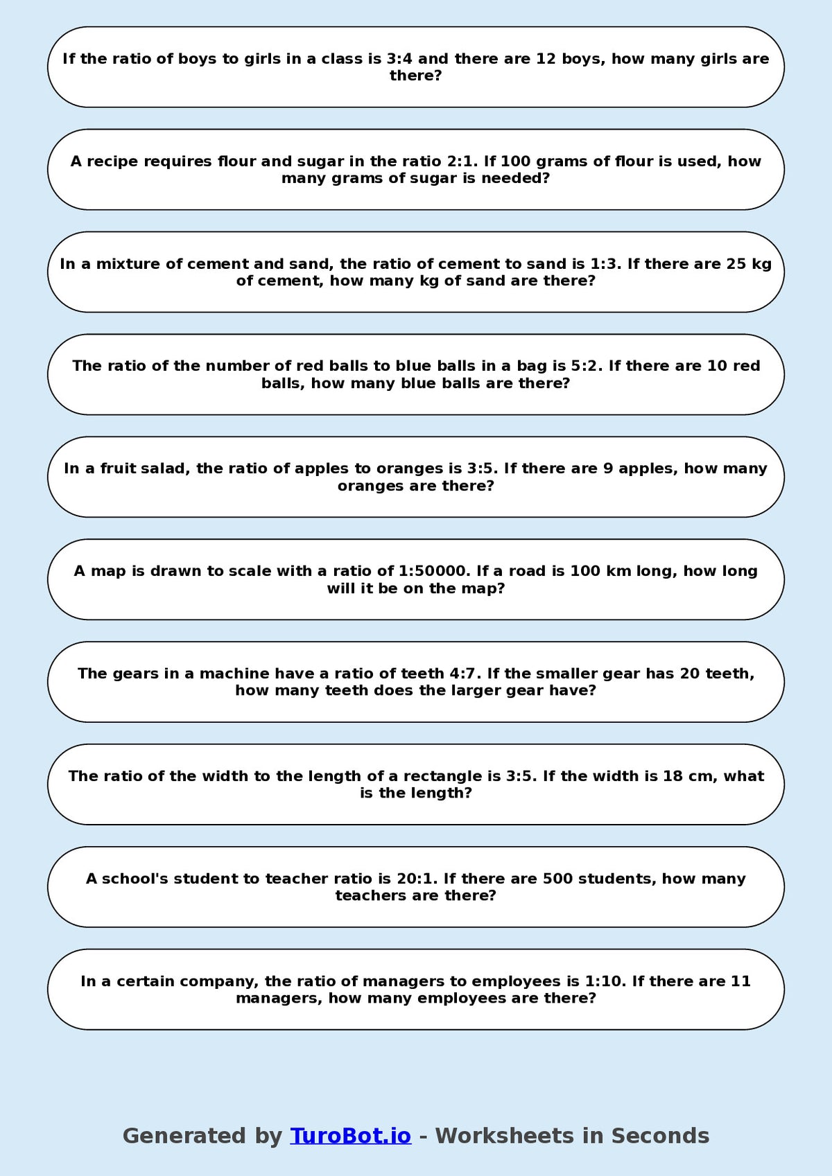 Year 8 Math Worksheet – Comparing Ratios