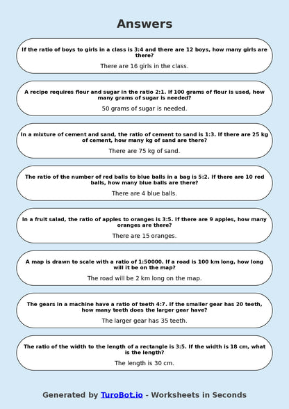 Year 8 Math Worksheet – Comparing Ratios