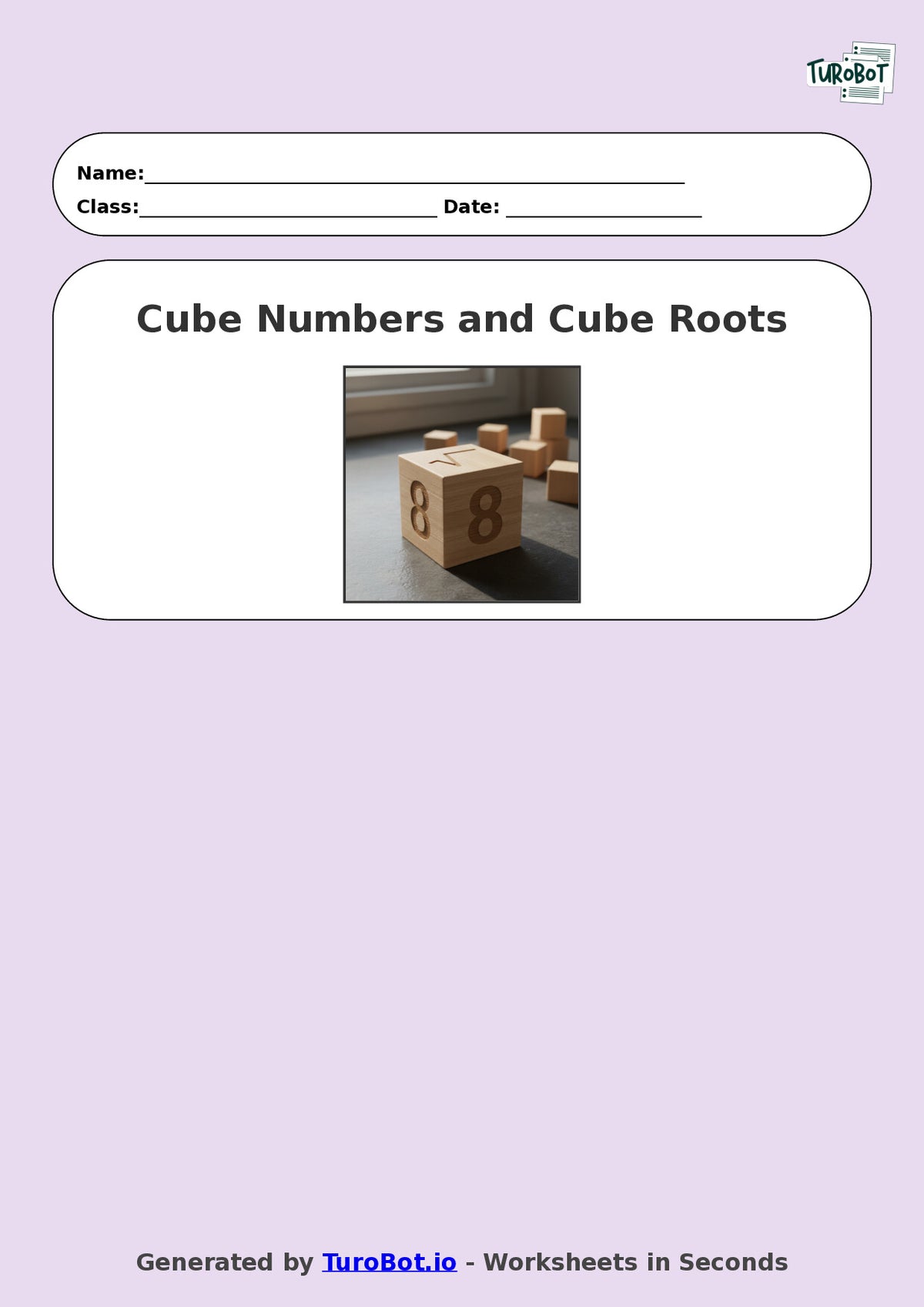 Year 8 Math Worksheet – Cube Numbers and Cube Roots
