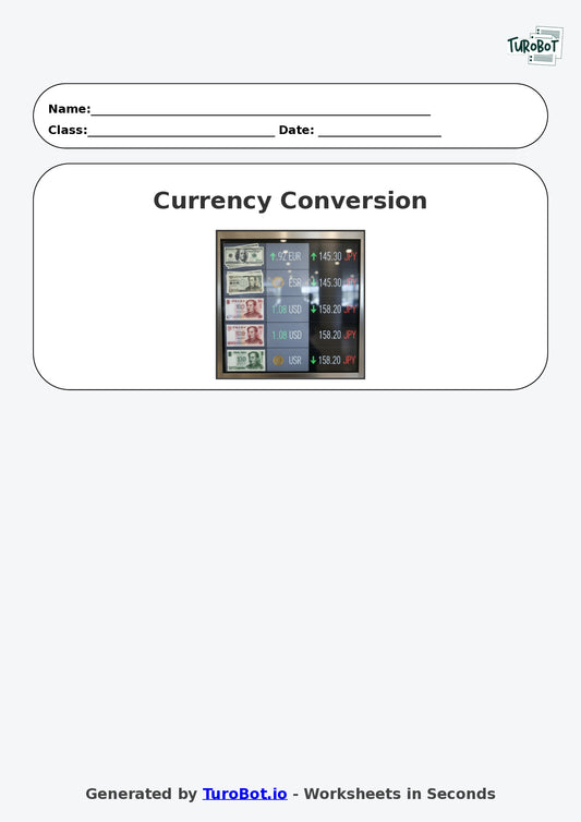 Year 8 Math Worksheet – Currency Conversion Ratio Problems