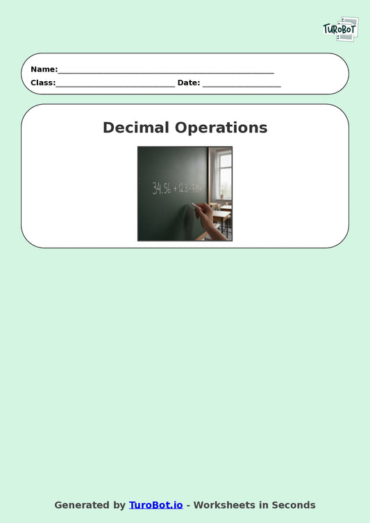 Year 8 Math Worksheet – Decimal Operations - Add and Subtract