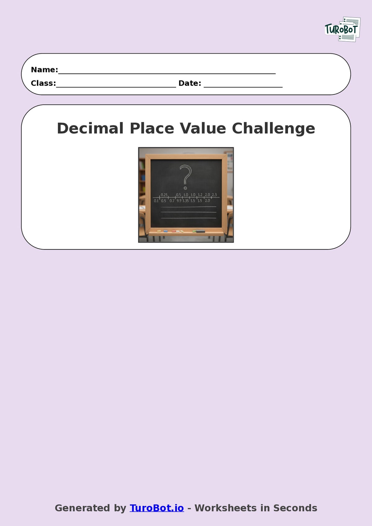 Year 8 Math Worksheet – Decimal Place Value Challenge