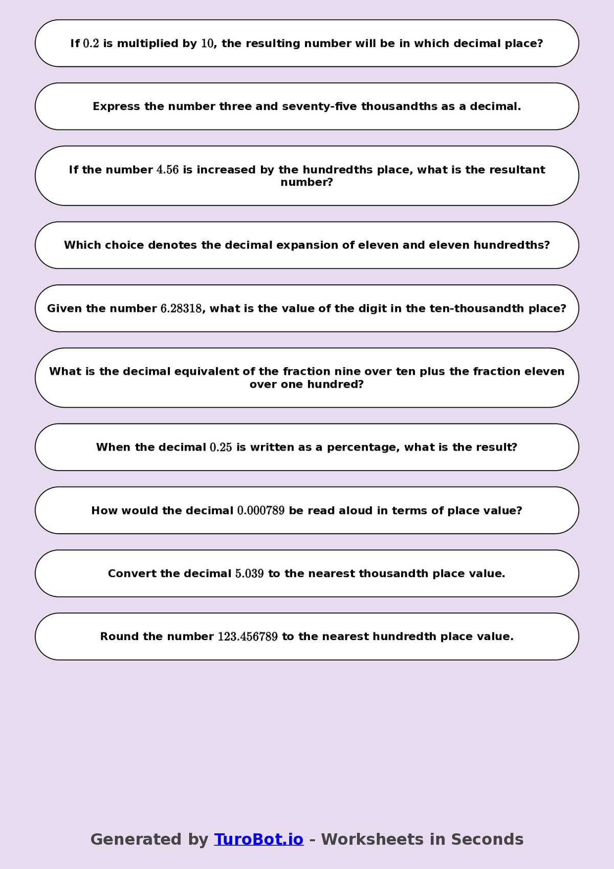 Year 8 Math Worksheet – Decimal Place Value Challenge