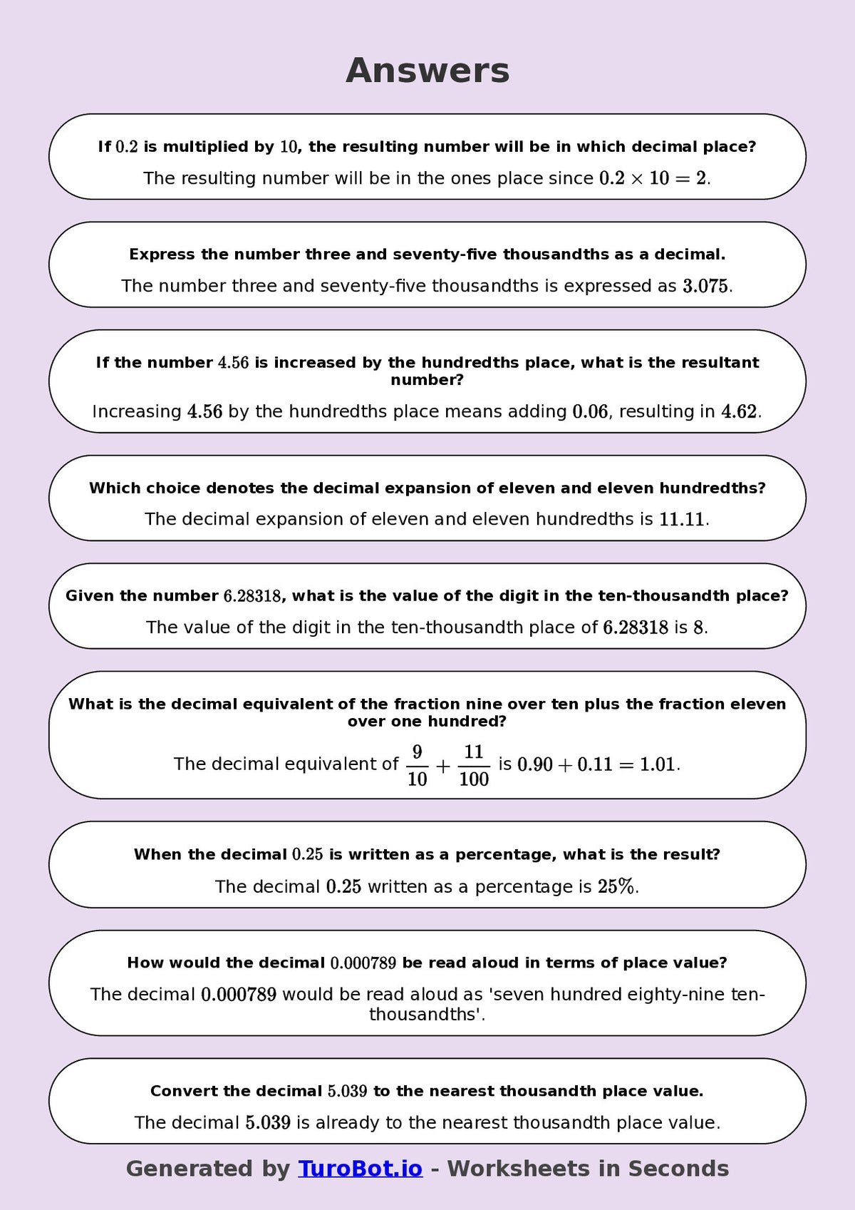 Year 8 Math Worksheet – Decimal Place Value Challenge