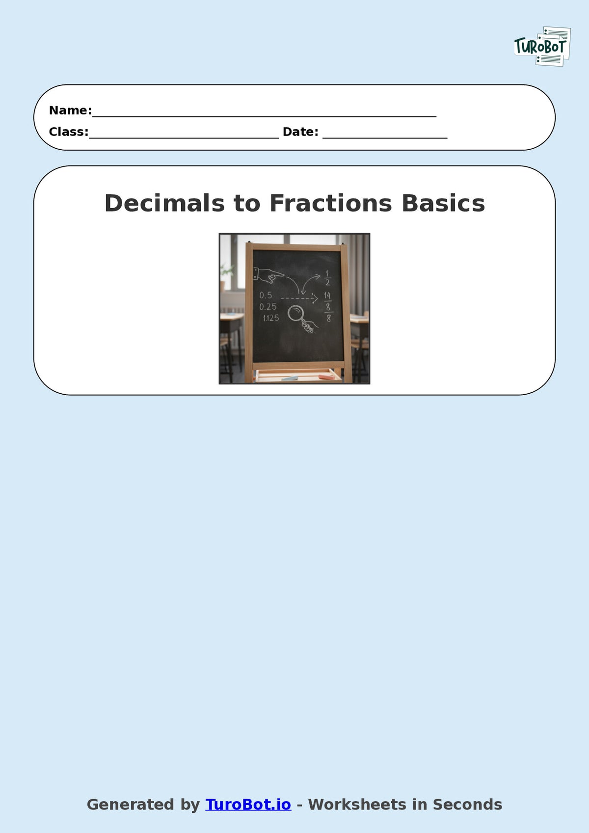Year 8 Math Worksheet – Decimals to Fractions Basics 2