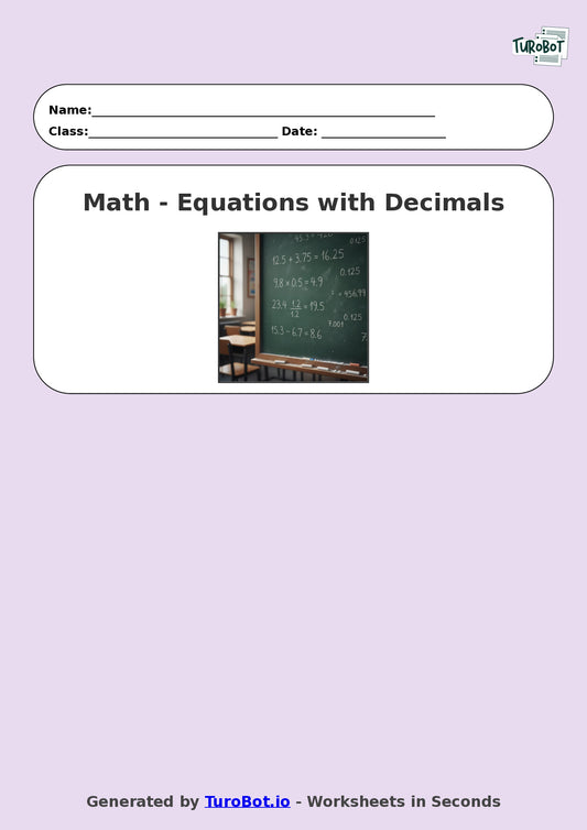 Year 8 Math Worksheet – Equations with Decimals