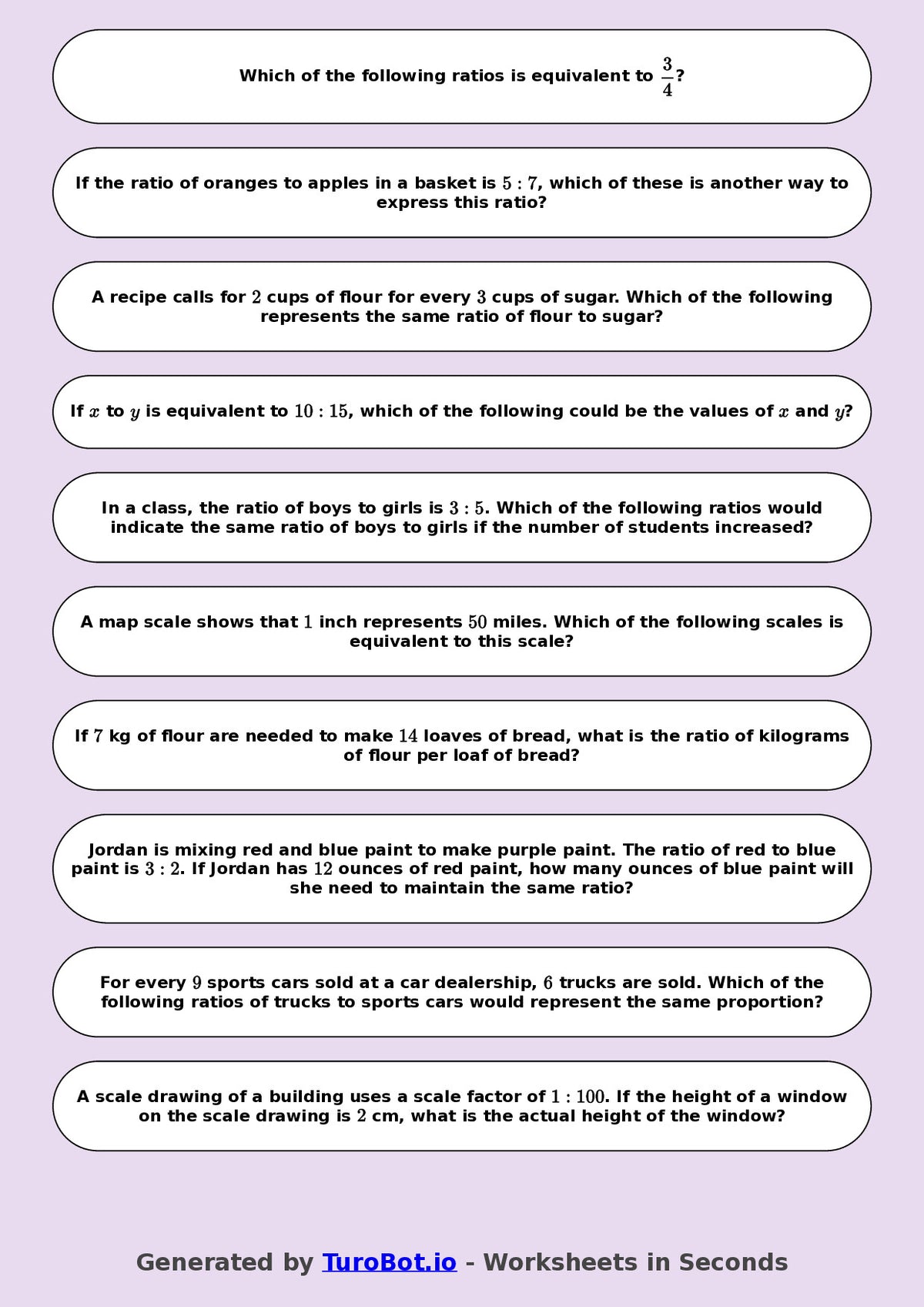 Year 8 Math Worksheet – Equivalent Ratios