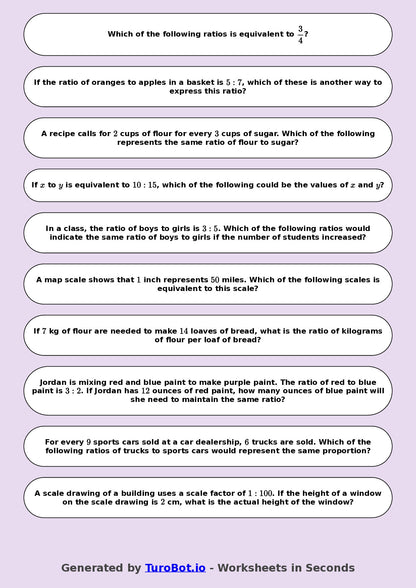 Year 8 Math Worksheet – Equivalent Ratios