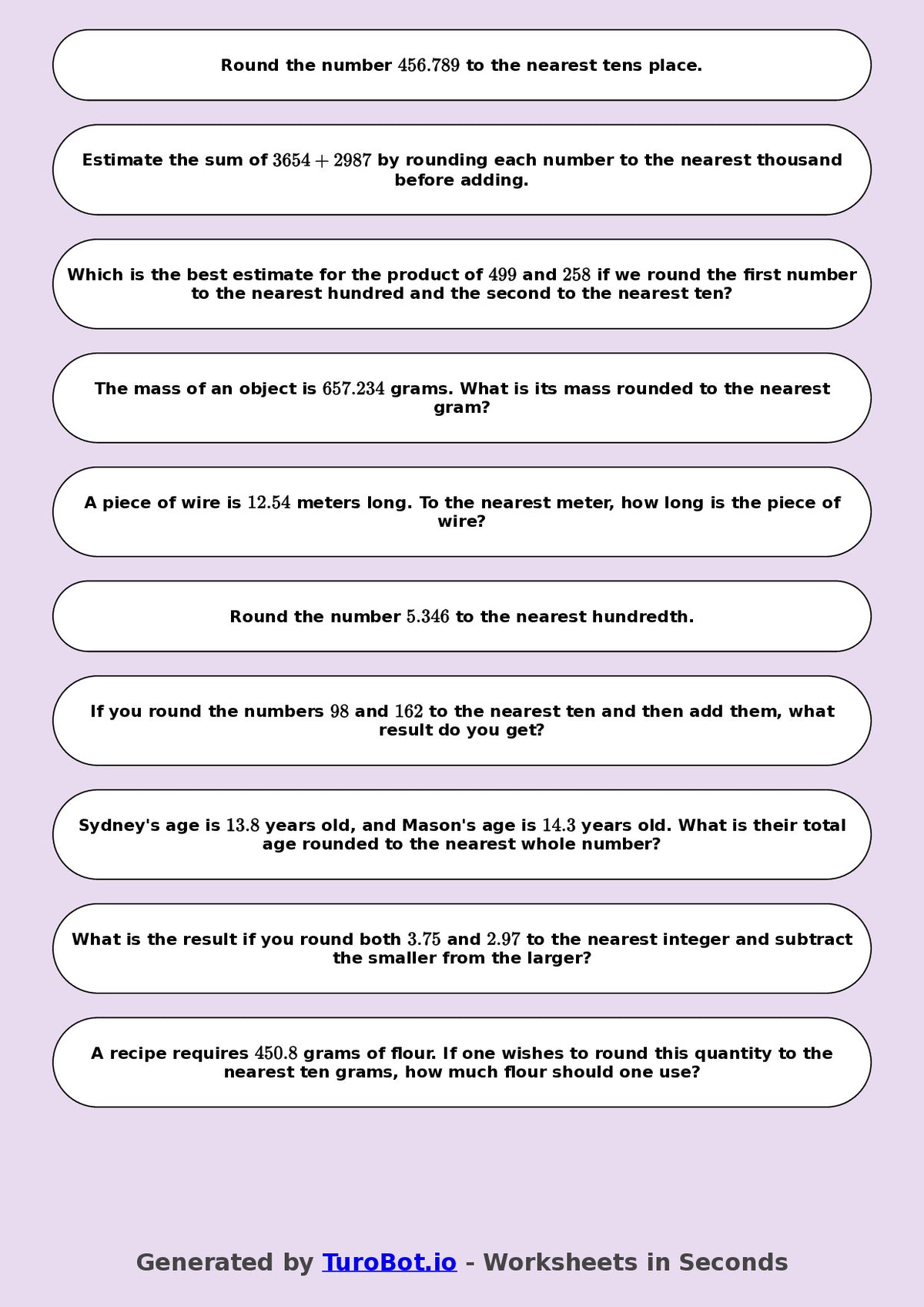 Year 8 Math Worksheet – Estimation and Rounding