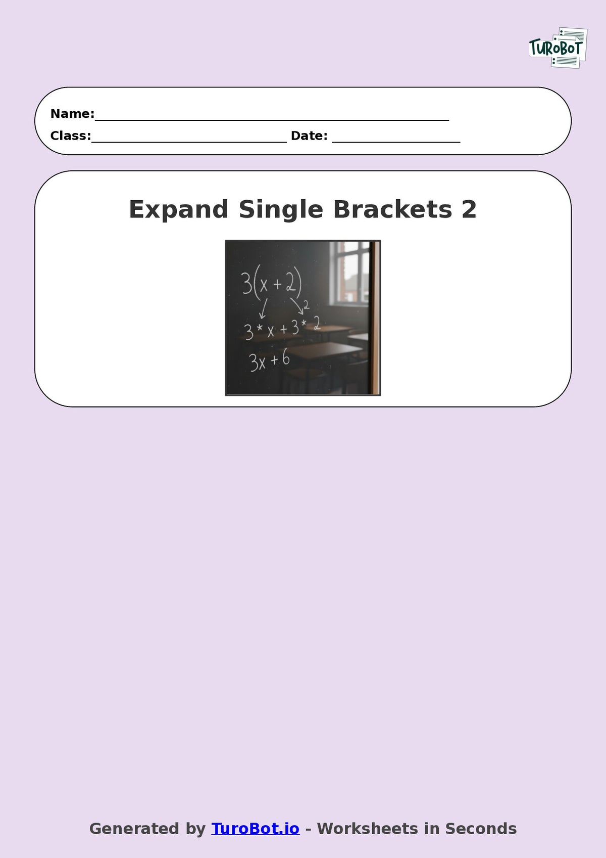 Year 8 Math Worksheet – Expand Single Brackets 2