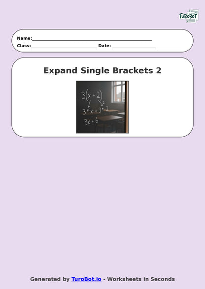 Year 8 Math Worksheet – Expand Single Brackets 2