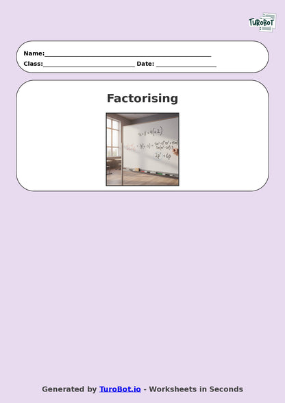 Year 8 Math Worksheet – Factorising Basic Expressions