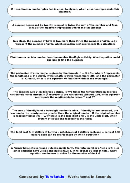 Year 8 Math Worksheet – Forming Linear Equations 2