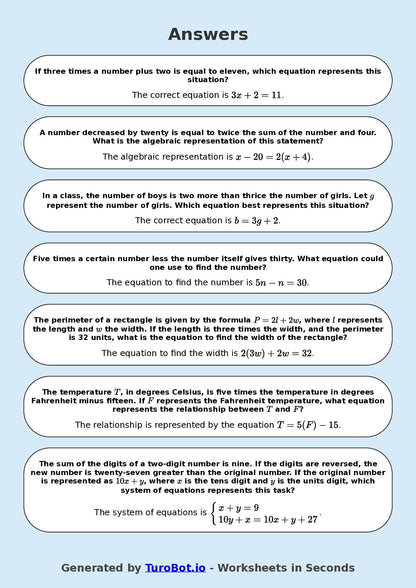 Year 8 Math Worksheet – Forming Linear Equations 2
