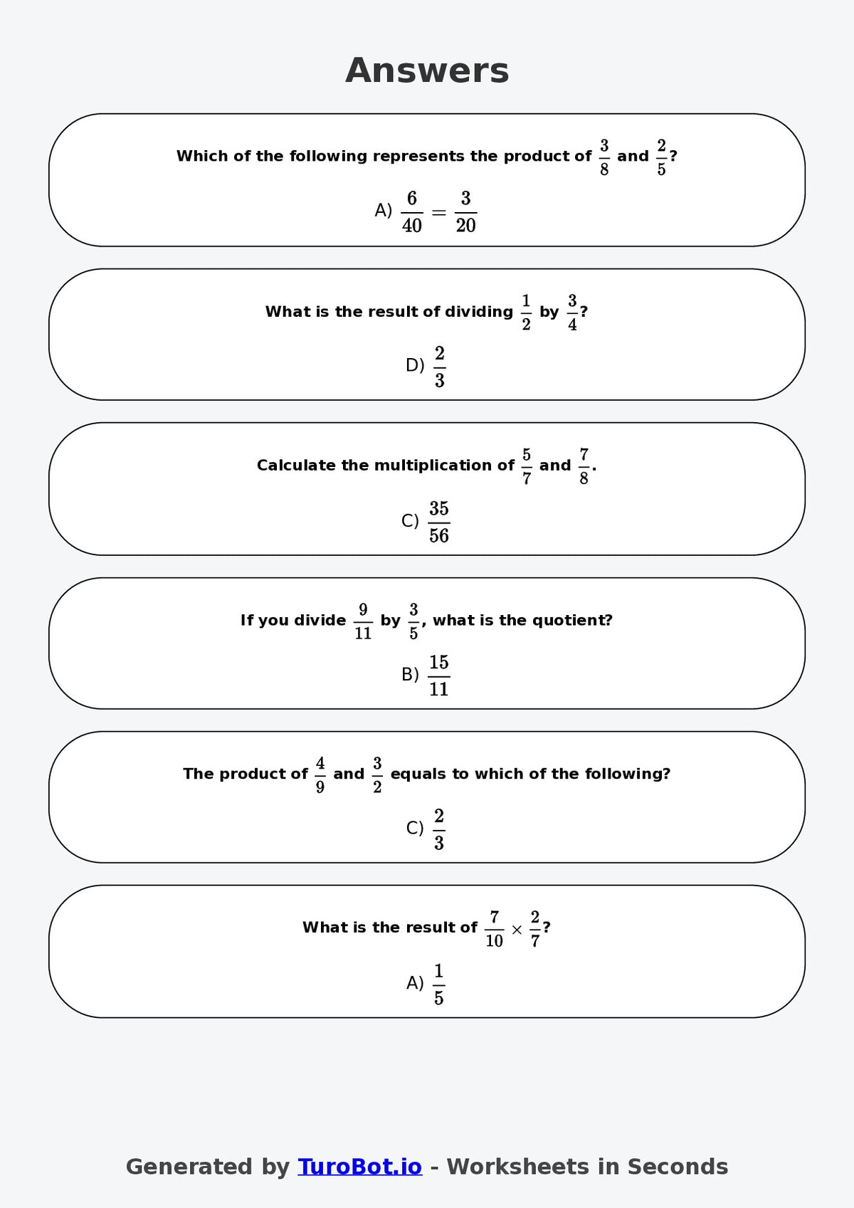 Year 8 Math Worksheet – Fraction Operations - Multiply and Divide 2